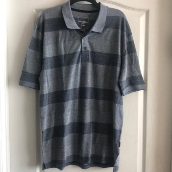 Golf Tailoring Top Polo Shirt for Men 3 button Stripe Blue Grey Short Sleeve XXL - Picture 2 of 8